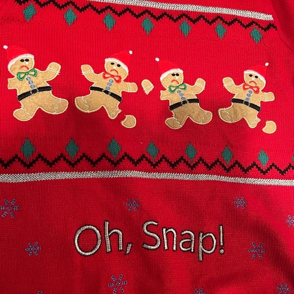 Jolly Sweaters Ugly Red Christmas Sweater, Gingerbread Man, large, acrylic, EUC - Picture 3 of 6
